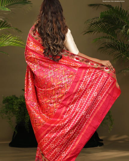 Pink Pochampally Silk saree with Border Embroidery