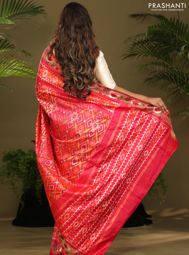 Pink Pochampally Silk saree with Border Embroidery