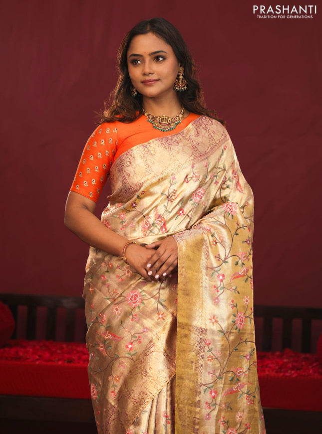 Golden Tissue Kanchipuram Silk Saree with allover embroidery