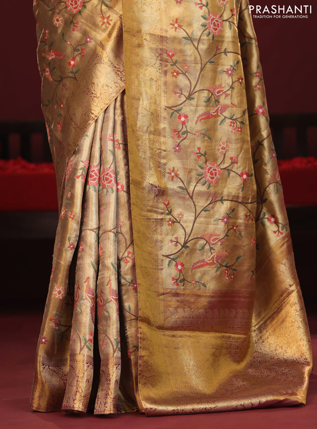 Golden Tissue Kanchipuram Silk Saree with allover embroidery