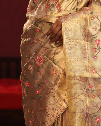 Golden Tissue Kanchipuram Silk Saree with allover embroidery