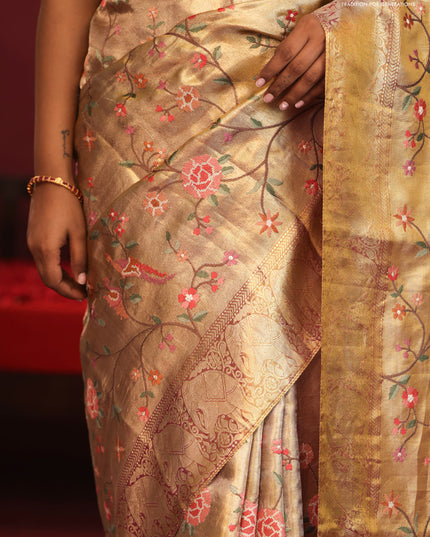 Golden Tissue Kanchipuram Silk Saree with allover embroidery