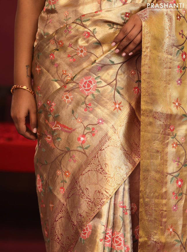 Golden Tissue Kanchipuram Silk Saree with allover embroidery