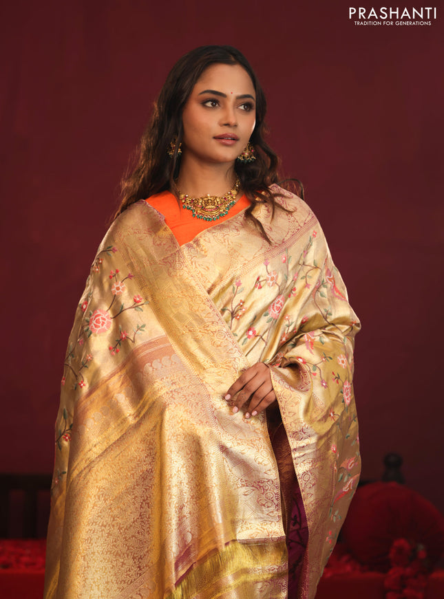 Golden Tissue Kanchipuram Silk Saree with allover embroidery