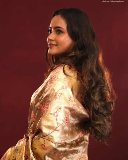 Golden Tissue Kanchipuram Silk Saree with allover embroidery