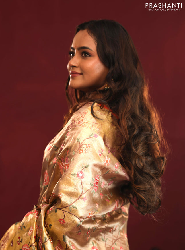 Golden Tissue Kanchipuram Silk Saree with allover embroidery