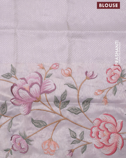 Pastel Pink Kanchipuram Silk Saree with floral Embroided Border