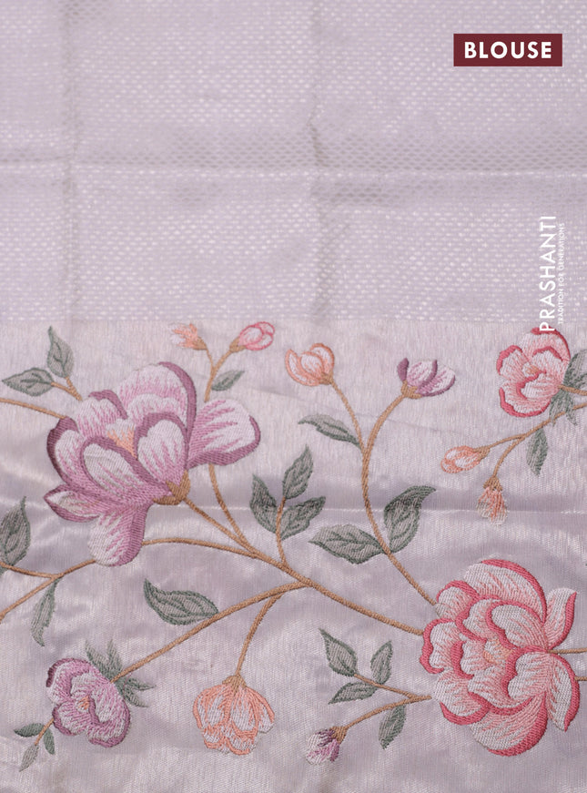 Pastel Pink Kanchipuram Silk Saree with floral Embroided Border