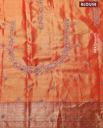 Gold & red Kanchipuram tissue Silk Saree with border Embroidery