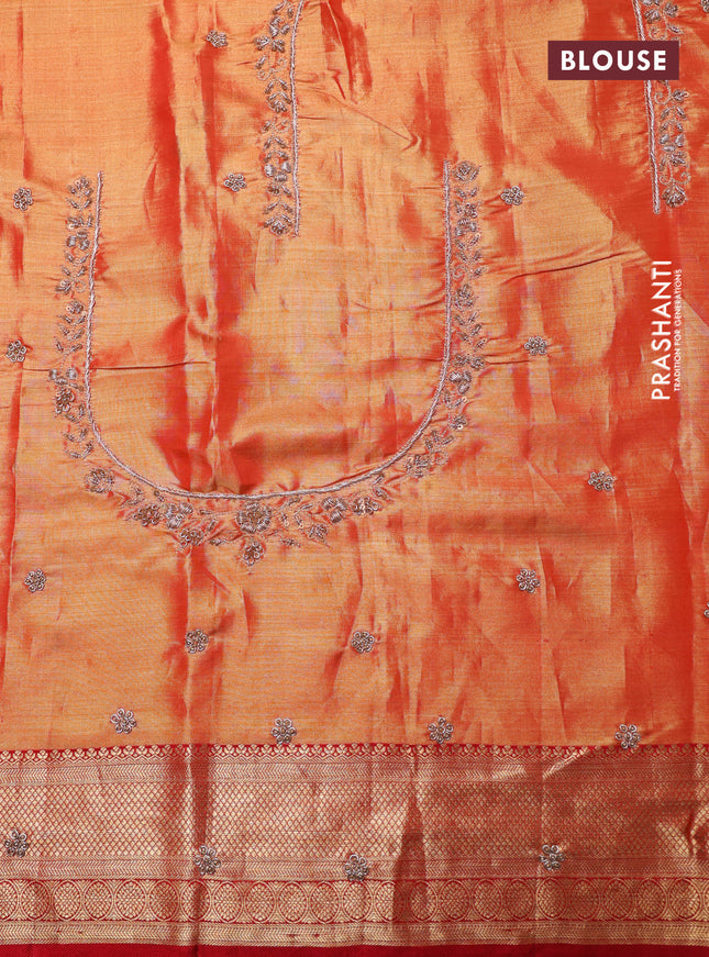 Gold & red Kanchipuram tissue Silk Saree with border Embroidery