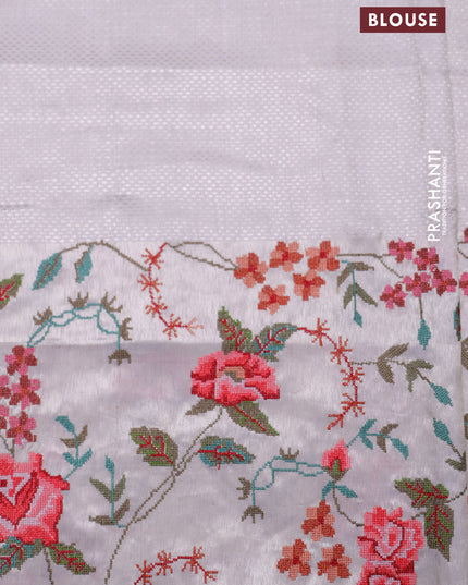 Peach Kanchipuram Silk saree with Floral Embroidery border