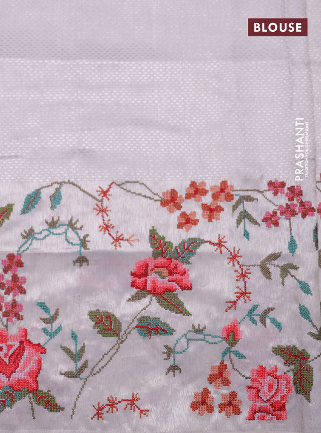 Peach Kanchipuram Silk saree with Floral Embroidery border