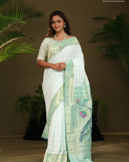 Pastel green Georgette Saree with Chikankari Work & paithani pallu