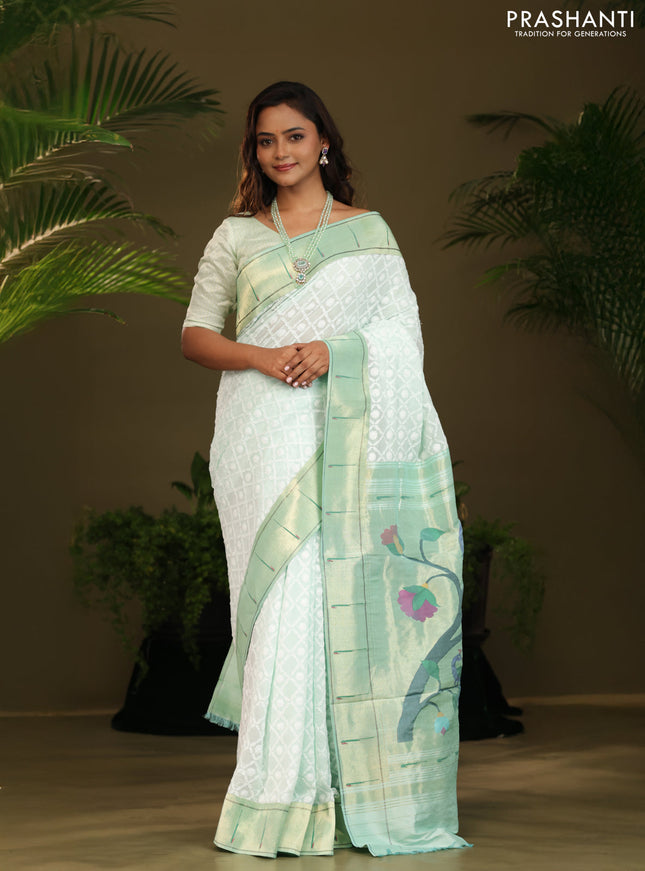 Pastel green Georgette Saree with Chikankari Work & paithani pallu