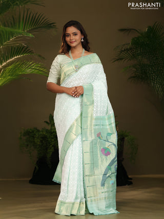 Pastel green Georgette Saree with Chikankari Work & paithani pallu