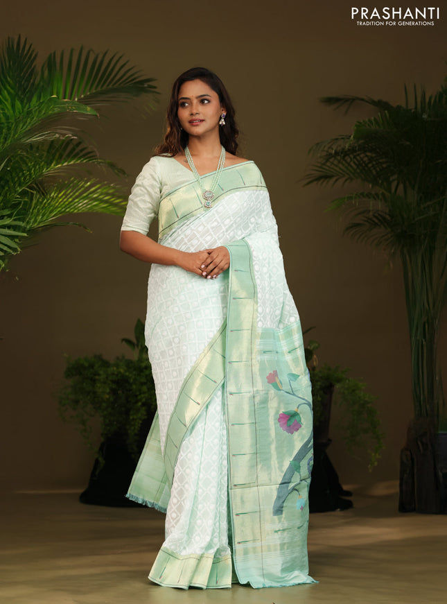 Pastel green Georgette Saree with Chikankari Work & paithani pallu