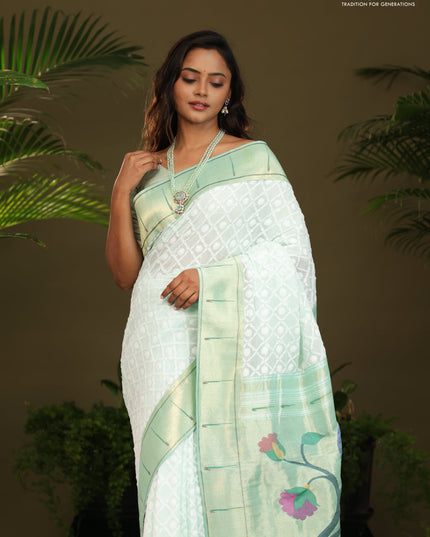 Pastel green Georgette Saree with Chikankari Work & paithani pallu