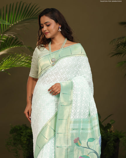 Pastel green Georgette Saree with Chikankari Work & paithani pallu