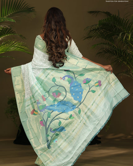 Pastel green Georgette Saree with Chikankari Work & paithani pallu