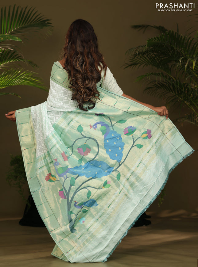 Pastel green Georgette Saree with Chikankari Work & paithani pallu