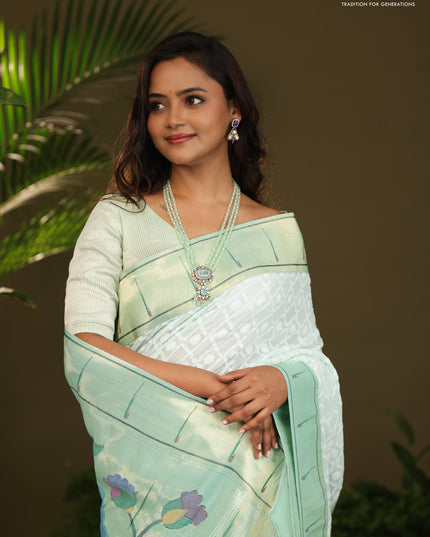 Pastel green Georgette Saree with Chikankari Work & paithani pallu