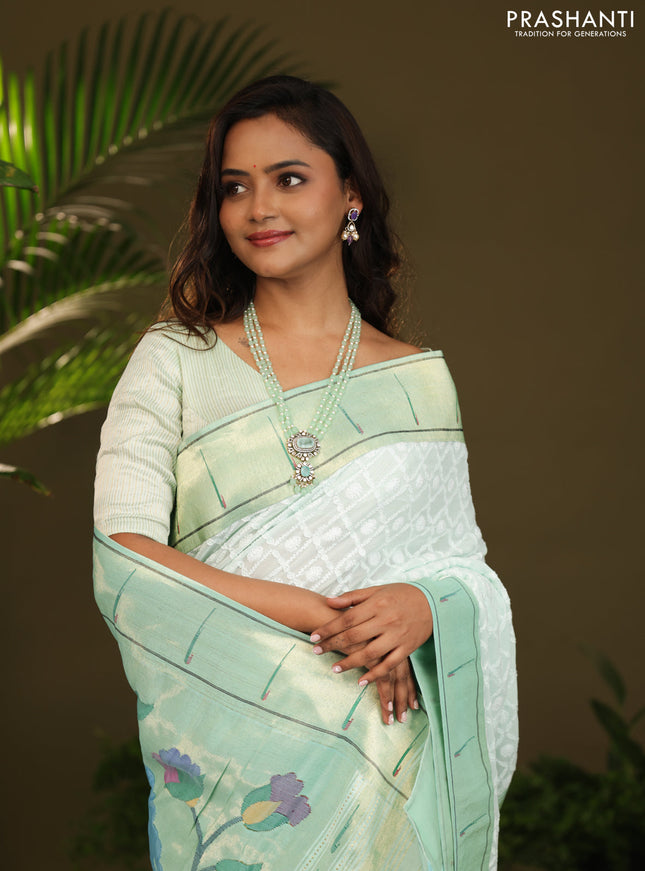 Pastel green Georgette Saree with Chikankari Work & paithani pallu