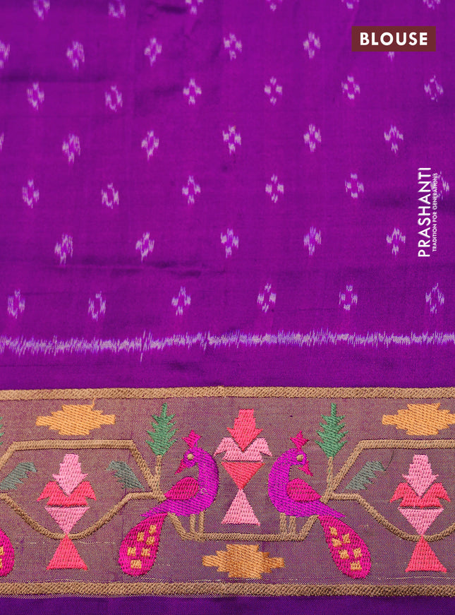 Off white & Purple Pochampally Silk saree with Border Embroidery