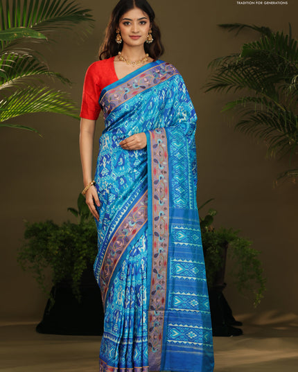 Dual shade of blue Pochampally Silk with Border Embroidery