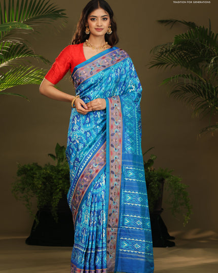 Dual shade of blue Pochampally Silk with Border Embroidery