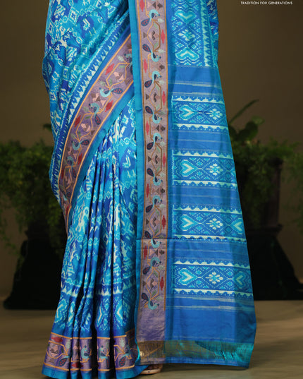 Dual shade of blue Pochampally Silk with Border Embroidery