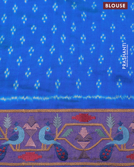 Dual shade of blue Pochampally Silk with Border Embroidery