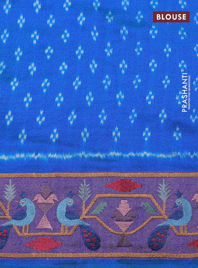 Dual shade of blue Pochampally Silk with Border Embroidery
