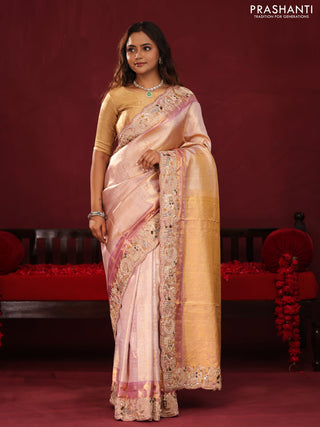 Golden tissue kanchipuram silk saree with allover zari weaves & border embroidery