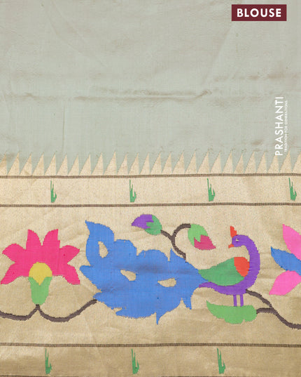 Pista green banarasi organza silk saree with paithani style border & embroidery