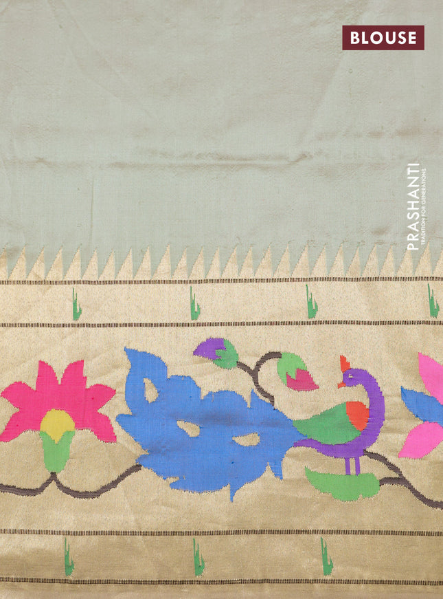 Pista green banarasi organza silk saree with paithani style border & embroidery