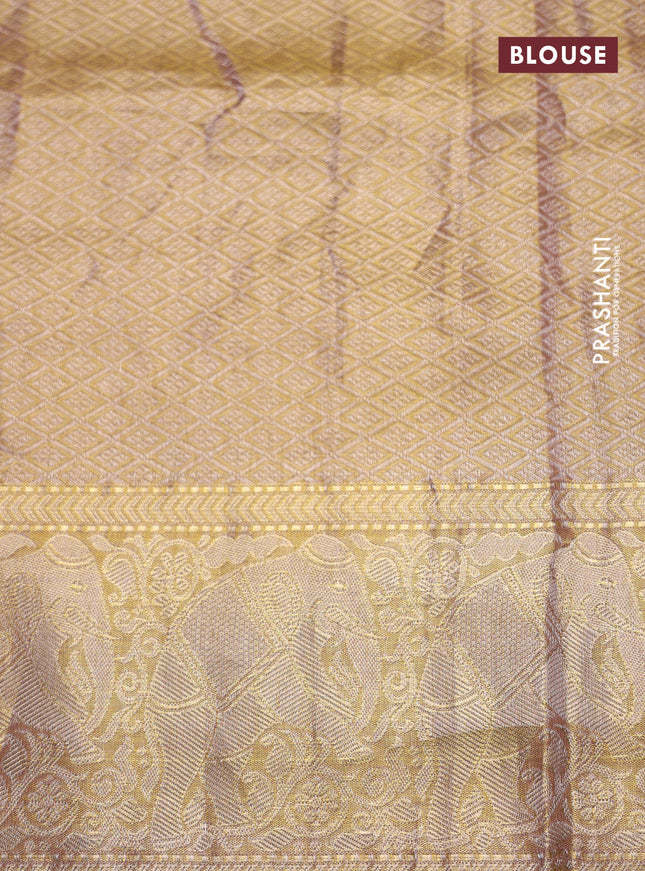 Golden tissue pure kanchipuram silk saree with allover embroidery