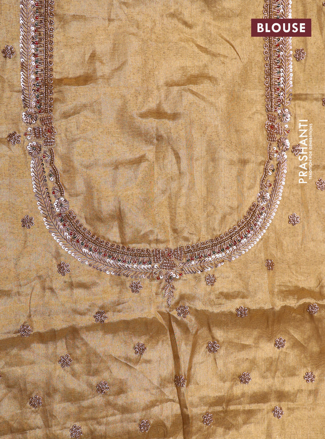 Gold pure kanchipuram tissue silk saree with embroidery border & pallu