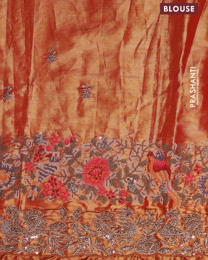 Pastel pink pure kanchipuram tissue silk saree with allover embroidery