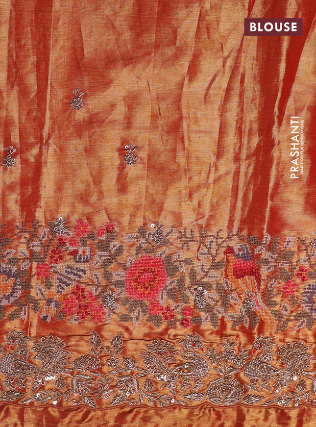 Pastel pink pure kanchipuram tissue silk saree with allover embroidery