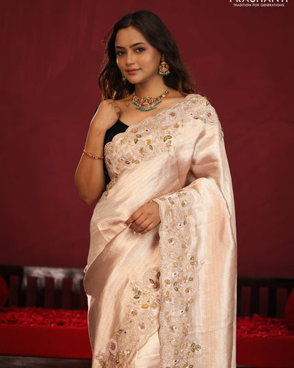 Pure kanchipuram tissue silk saree with border embroidery & velvet blouse