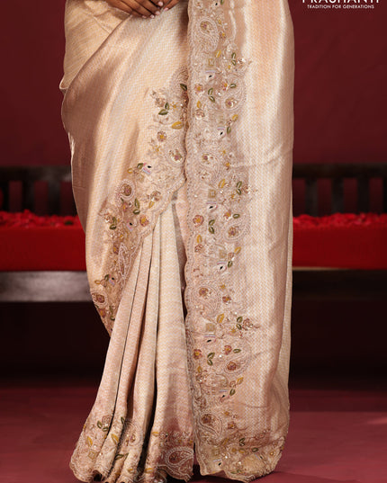 Pure kanchipuram tissue silk saree with border embroidery & velvet blouse