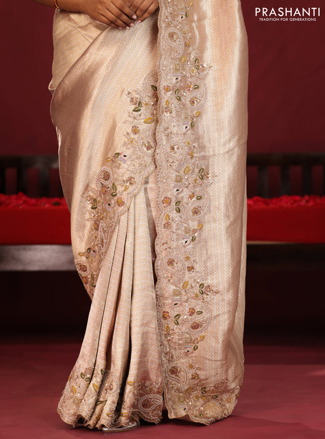 Pure kanchipuram tissue silk saree with border embroidery & velvet blouse