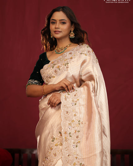 Pure kanchipuram tissue silk saree with border embroidery & velvet blouse