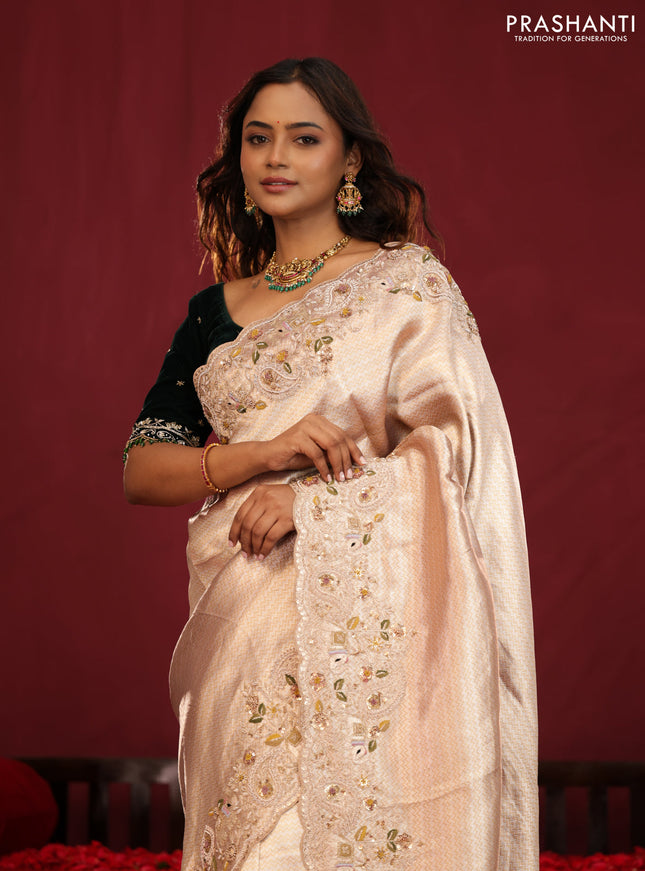 Pure kanchipuram tissue silk saree with border embroidery & velvet blouse