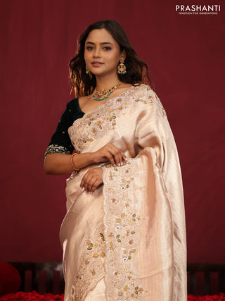 Pure kanchipuram tissue silk saree with border embroidery & velvet blouse