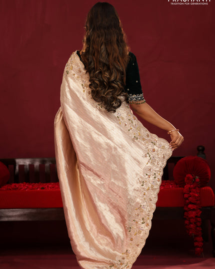 Pure kanchipuram tissue silk saree with border embroidery & velvet blouse