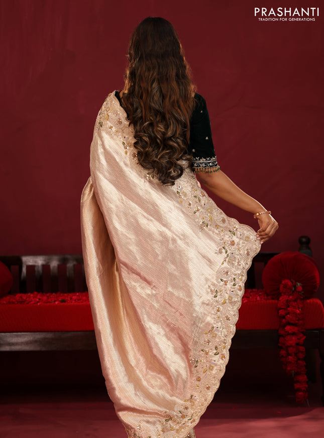 Pure kanchipuram tissue silk saree with border embroidery & velvet blouse