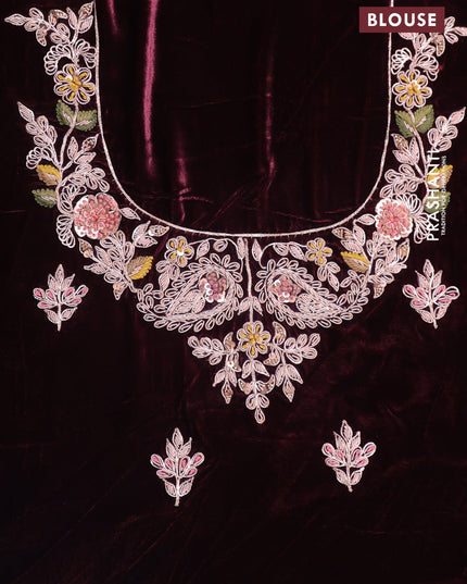 Pure kanchipuram tissue silk saree with border embroidery & velvet blouse