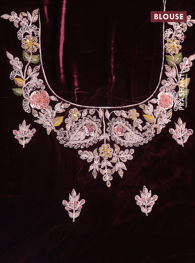 Pure kanchipuram tissue silk saree with border embroidery & velvet blouse