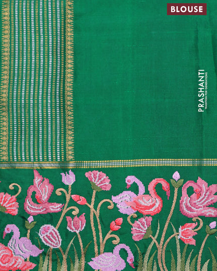 Green kanchipuram silk saree with allover zari checks & border embroidery